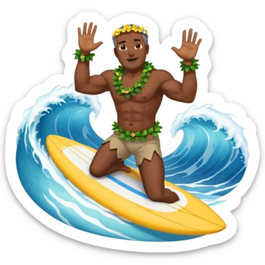 Dark muscular 50 year old man lei riding a big wave sticker