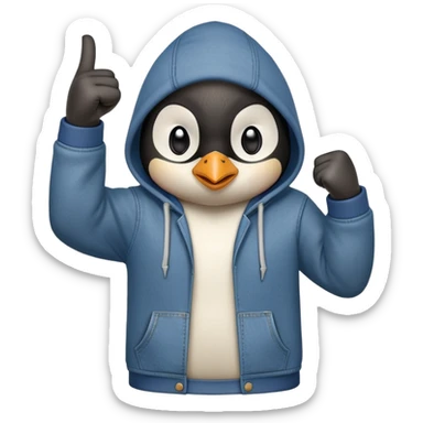 determined anthropomorphised penguin in a hoodie and jeans doing a fist pump sticker