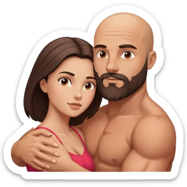 Muscular Bald man with a beard passionately embracing his young brunette wife  sticker