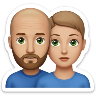Man on left with shaved head with dark blonde beard and blue eyes and woman on the right with brown hair green eyes  sticker
