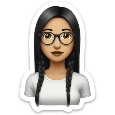 Girl with metal spectacles, black long straight hair, ear piercings sticker