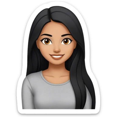 beautiful fit woman, with long straight black hair, with make up, black eye liner, smile mooth close, mexican, brown skin, wearing casual outfit, flirting sticker