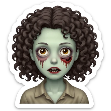 zombie woman with curly, slightly voluminous dark brown hair  sticker