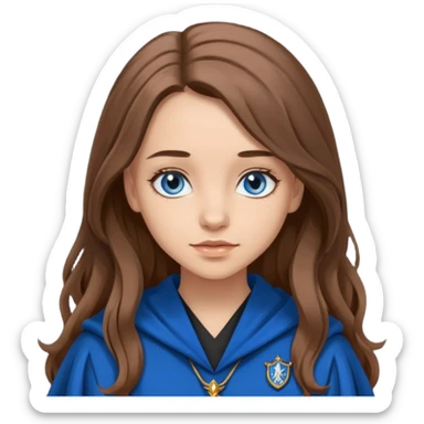 gorgeous Girl with light skin, blue eyes, long brown hair, wears ravenclaw black and blue robes  sticker