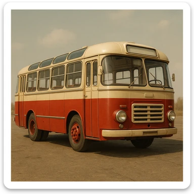 Soviet-era bus, red and cream, vintage USSR style, detailed retro public transport vehicle sticker