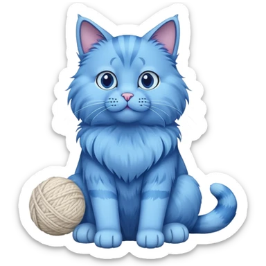blue cat full body sitting with a wool ball sticker