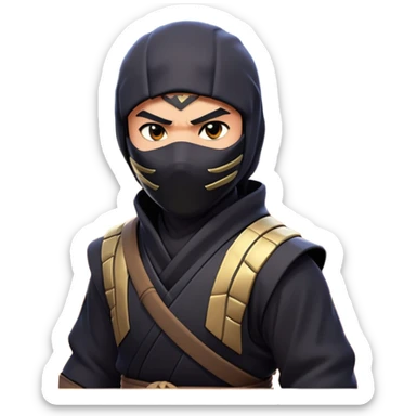 clash-of-clans-aesthetic_-cinematic-mysterious-male-ninja-portrait-emoji, rendered in a flat, vector-style with minimal shading and bold, simplified shapes, with a head slightly turned revealing intense, focused eyes, perched crouched next to an agile trained panther tiger with glossy fur moving silently through shadowed urban rooftops and moonlit alleyways. sticker