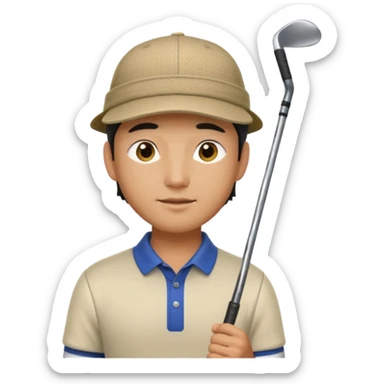 Asian male golfer upper body wearing hat sticker