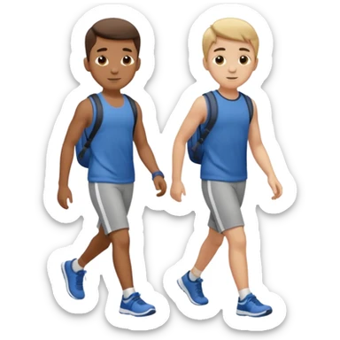 two boys walking, wearing gym clothes, full body sticker