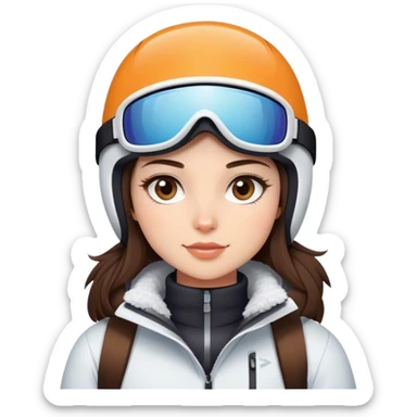 Pretty brunette with light brown eyes skiing and wearing cute snow gear sticker