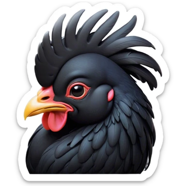 Meme-Worthy Cute Sleeping Black Rooster Portrait Emoji, Head resting peacefully with a contented smile, showcasing a robust build and a luxuriously soft pure black plumage, eyes shut in a serene, restful nap, Simplified yet hilariously adorable features, highly detailed, glowing with a soft, drowsy light, high shine, relaxed and utterly lovable, stylized with an air of playful laziness, bright and heartwarming, soft glowing outline, capturing the essence of a comically sleepy rooster, so meme-worthy it feels like it could instantly become the next viral sensation of adorable slumber! sticker