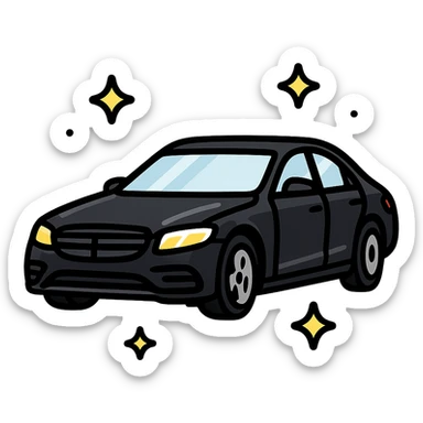full body high-end luxury car icon, glossy black with multiple small sparkling stars and strong mirror-like reflections, impeccable perfectly clean finish, modern and clean style sticker