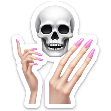 Pretty skeleton hand 5 fingers with pink nails manicure girly design but stylish minimalistic sticker
