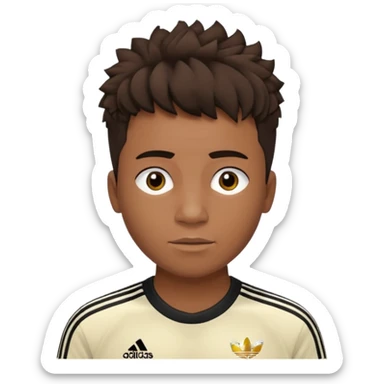 Crie um emoji de um menino com o cabelo castanho claro com uma franja reta e o corte low fade zumbi blusa de gola alta da adidas sticker
