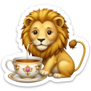 lion drinking tea sticker