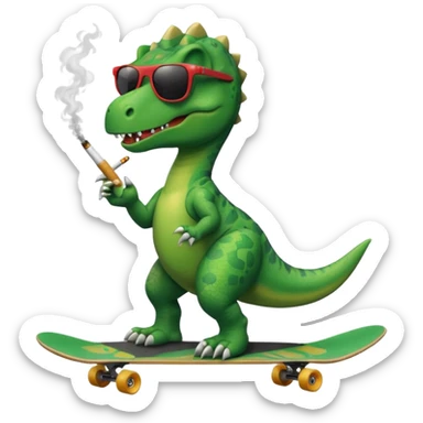 Dinosaur on a skate board smoking and wearing sunglasses sticker