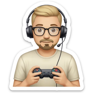 Muchacho guapo con lentes con barba de candado con audífonos jugando playstation  sticker