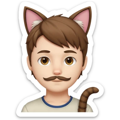 white boy with cat tail with little facial hair and cat ears with brown hair and anime features sticker
