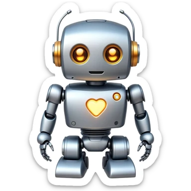 Cute robot character with an AI chip embedded in its chest sticker