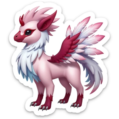 Floral feathery pastel pink and ruby-adorned Absol-Amaura-fusion-Fakemon-animal-creature  sticker