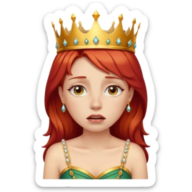 Beautiful lady crying can see shoulders red hair and crown on her head sticker