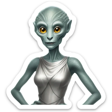 alien reptilian woman in silver dress sticker