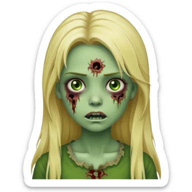 girl zombie with blonde long hair green skin and with no angry face sticker