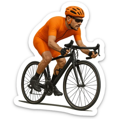 Add a helmet to the cyclist wearing an orange outfit. Keep the background transparent. sticker