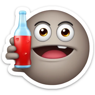 A red heart ❤️ with eyes, a mouth, and hands, looking drunk, holding a drink bottle, with a wobbly and tipsy expression. sticker