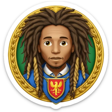 very realistic Bob Marley with gigantic dread locks in form heraldic crest sticker