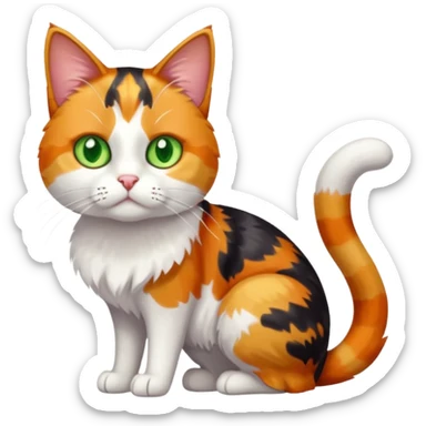 full body anxious looking colourful calico tabby cat with disproportioned head to body with fully white front legs sticker