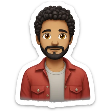 youn man, latin,washed out red shirt, semi curly short hair, 3 day beard, black hair, dark brown eyes sticker
