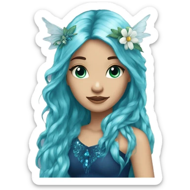 Beautiful, flower, fairy, blue, turqoise, silver, navy, long hair, big wings sticker