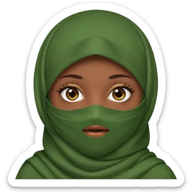 Niqab musli girl chocolate color make the niqab green cover whole face except her eay sticker