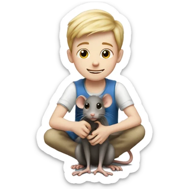 A white British boy playing with his pet rat sticker