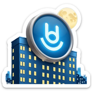 The round blue sign on the night building  sticker