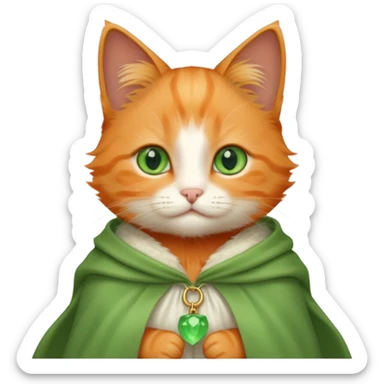 baby orange cat green eyes, in white cloak sticker