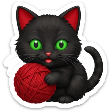happy black cat playing with small ball of wool sticker