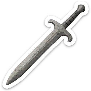 Recolor the sword to match the exact iron color and texture of the reference iron 2h sword. Keep the same shape. Make it a realistic metallic iron with a slightly worn look. The style should resemble emoji style with a transparent background. sticker