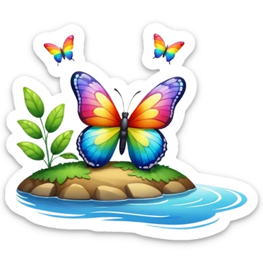 rainbow butterfly on river bank sticker
