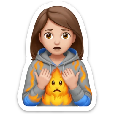 Chica grande  asustada de cuerpo completo con pelo castaño pantalones grises y hoodie gris  sticker