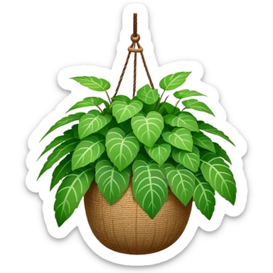 Plectranthus Verticillatus plant with perfectly circular coin-shaped green leaves in a coconut fiber hanging basket sticker