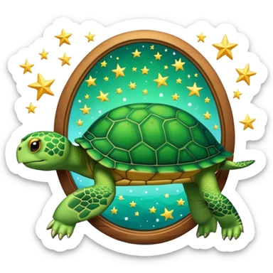 Turtle reflection in a mirror with stars sticker