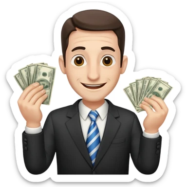 Jewish man with a big nose having his hands clenched together while smiling when he sees money  sticker