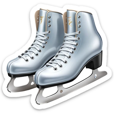 An icon showing The rink is surrounded by cheering spectators and soft arena lights, creating a beautiful, dynamic atmosphere. a pair of elegant figure skates placed on the smooth, sparkling ice of a grand ice arena. Transparent background highlights the grace and beauty of figure skating. sticker
