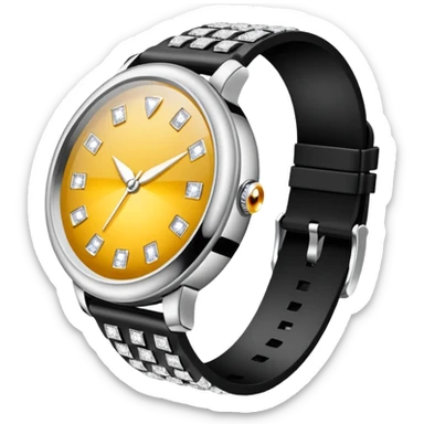 Crie um relógio de pulso prateado cravejado de diamantes brilhantes, sem rostos sticker