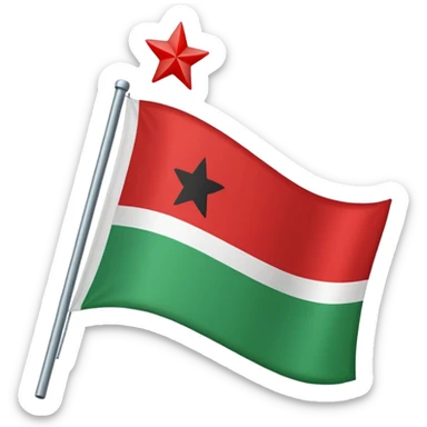 A three horizontally equal striped flag with green on top white in the middle and red in the bottom with a small black star in the middle sticker