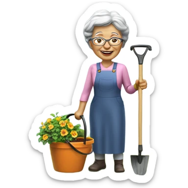 3d hyper realistic senior woman gardening  sticker