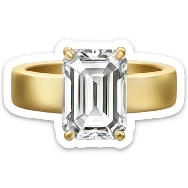 Emerald cut single diamond ring with gold band sticker