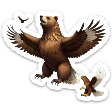 Collage of wild animals: a majestic bear in a lush green forest, a soaring eagle in the sky. A vibrant and detailed nature scene, capturing the beauty of wildlife. Transparent background. sticker